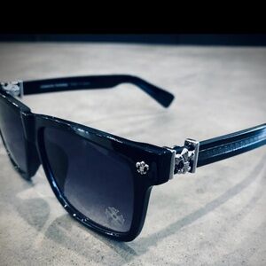 Chrome Hearts Black Sunglasses with Silver Fleur-de-Lis Accents